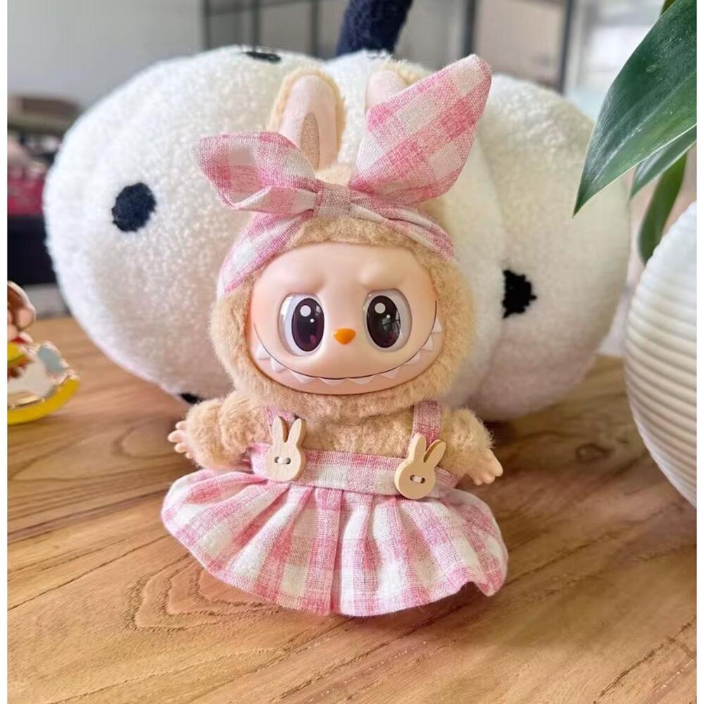 NWT Labubu Bowtique Pink Gingham Headband Adorable Design Doll Small